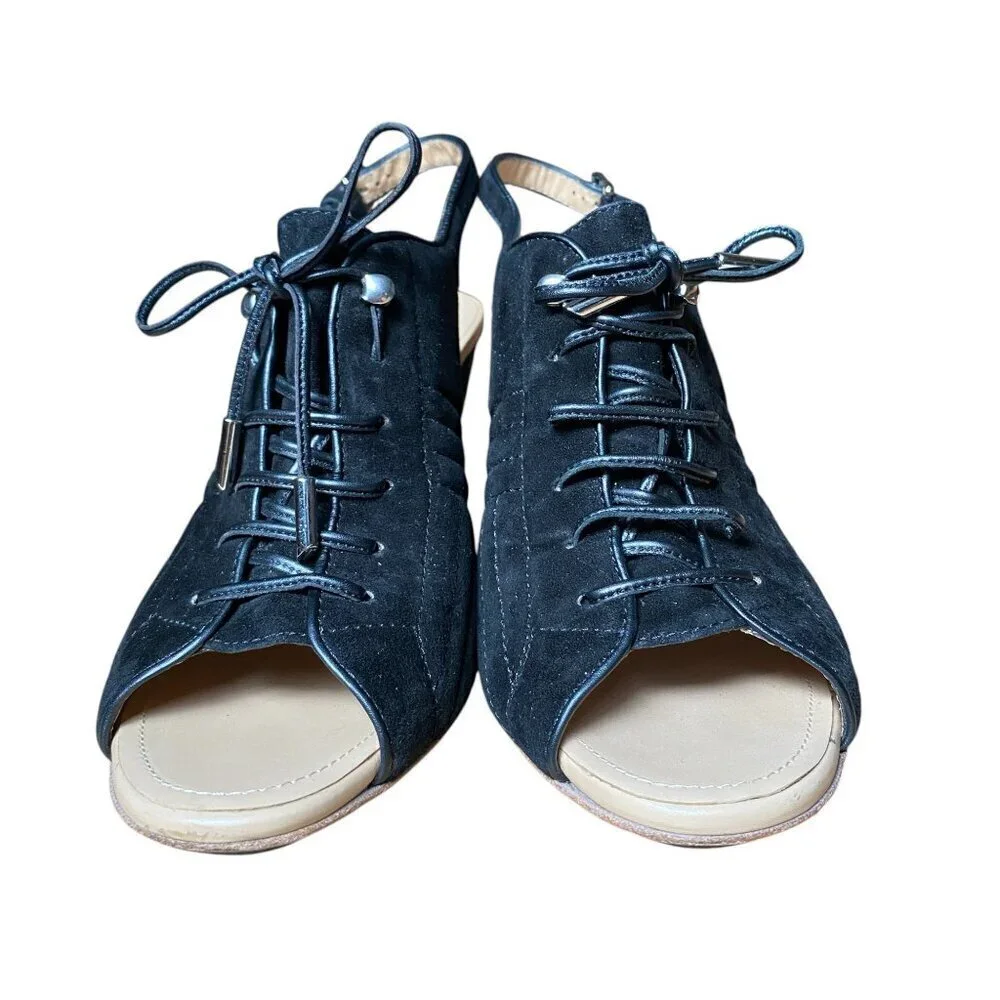 Tod’s Lace Up Peep Toe Slingback Lug Sole Heels Quilted Suede Leather - Size 40
